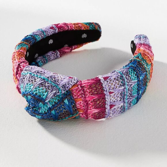 Lele Sadoughi Raffia Knotted Headband in Sunset Rainbow - Picture 1 of 7